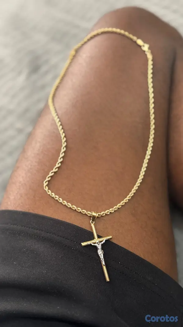 joyas, relojes y accesorios - Collar de Oro 14k Tejido Soga con Dije de Cruz 6