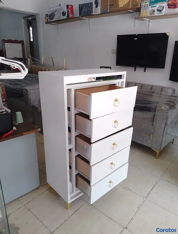 muebles y colchones - Biuro de 5 Gavetas en Madera 
Disponible en Color Blanco  10