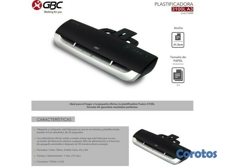impresoras y scanners - PLASTIFICADORA PROFESIONAL GBC FUSION 3100L PLASTIFICA LAMINAS ,3 5,7 1