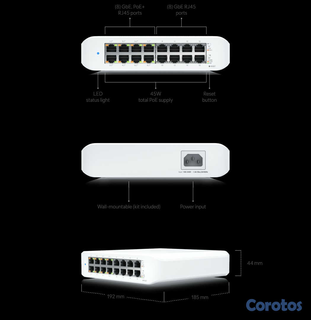 impresoras y scanners - SWITCH 16 PUERTOS UBIQUITI UNIFI, 10/100/1000MBPS, (8 PUERTOS POE) PUERTOS INDEP