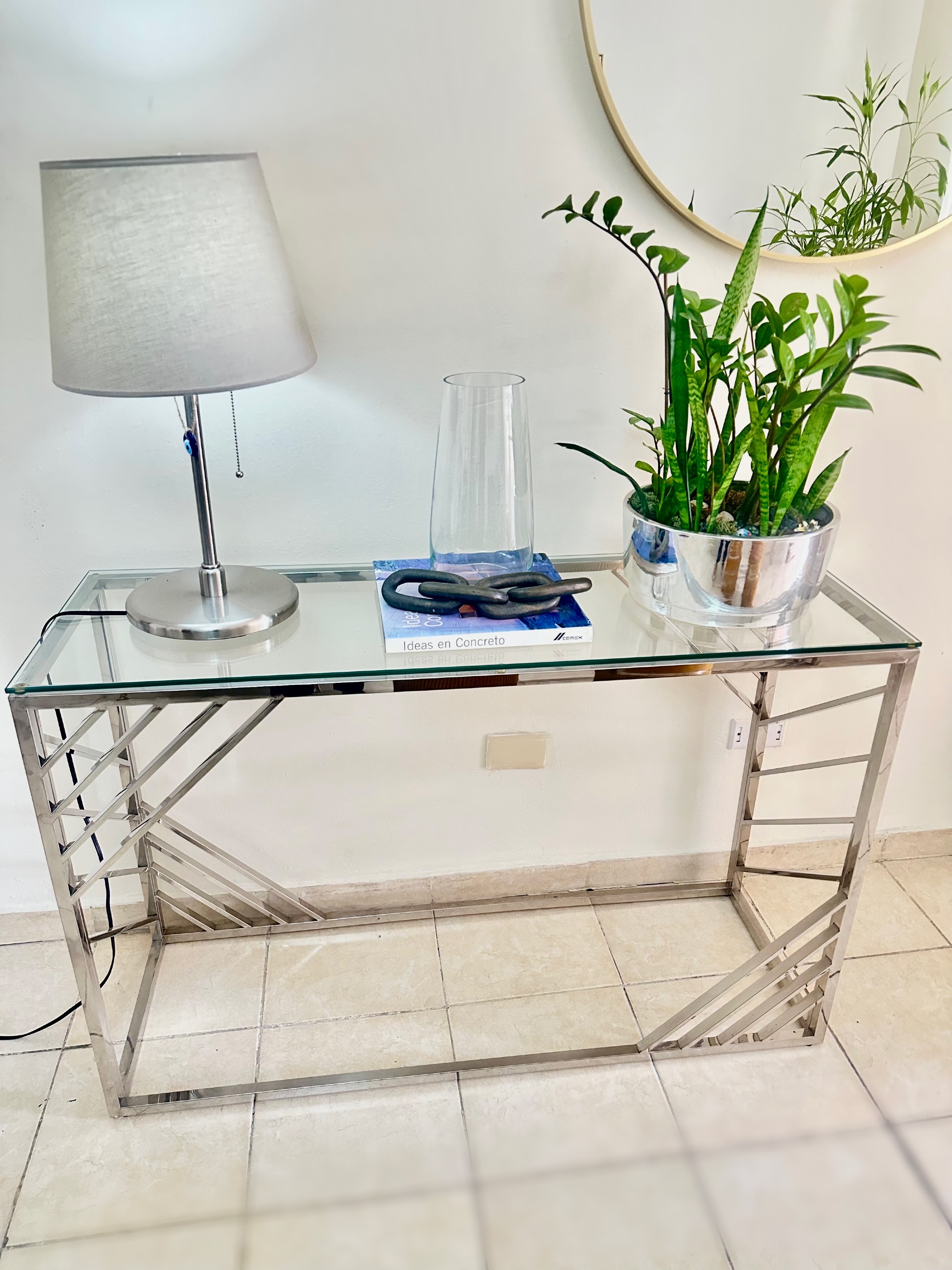 decoración y accesorios - repisa y mesa con tope de cristal 