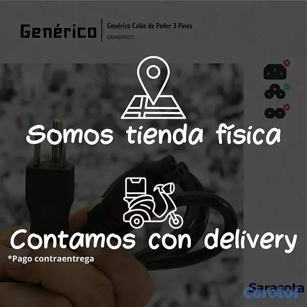 accesorios para electronica - Genérico Cable de Poder 6 pies 3 Pines 3
