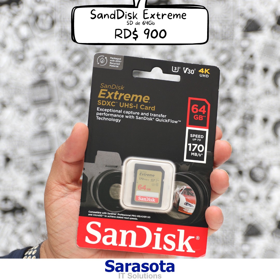 accesorios para electronica - Memoria SD 64Gb SanDisk Extreme (170 MB/s) Somos Sarasota
