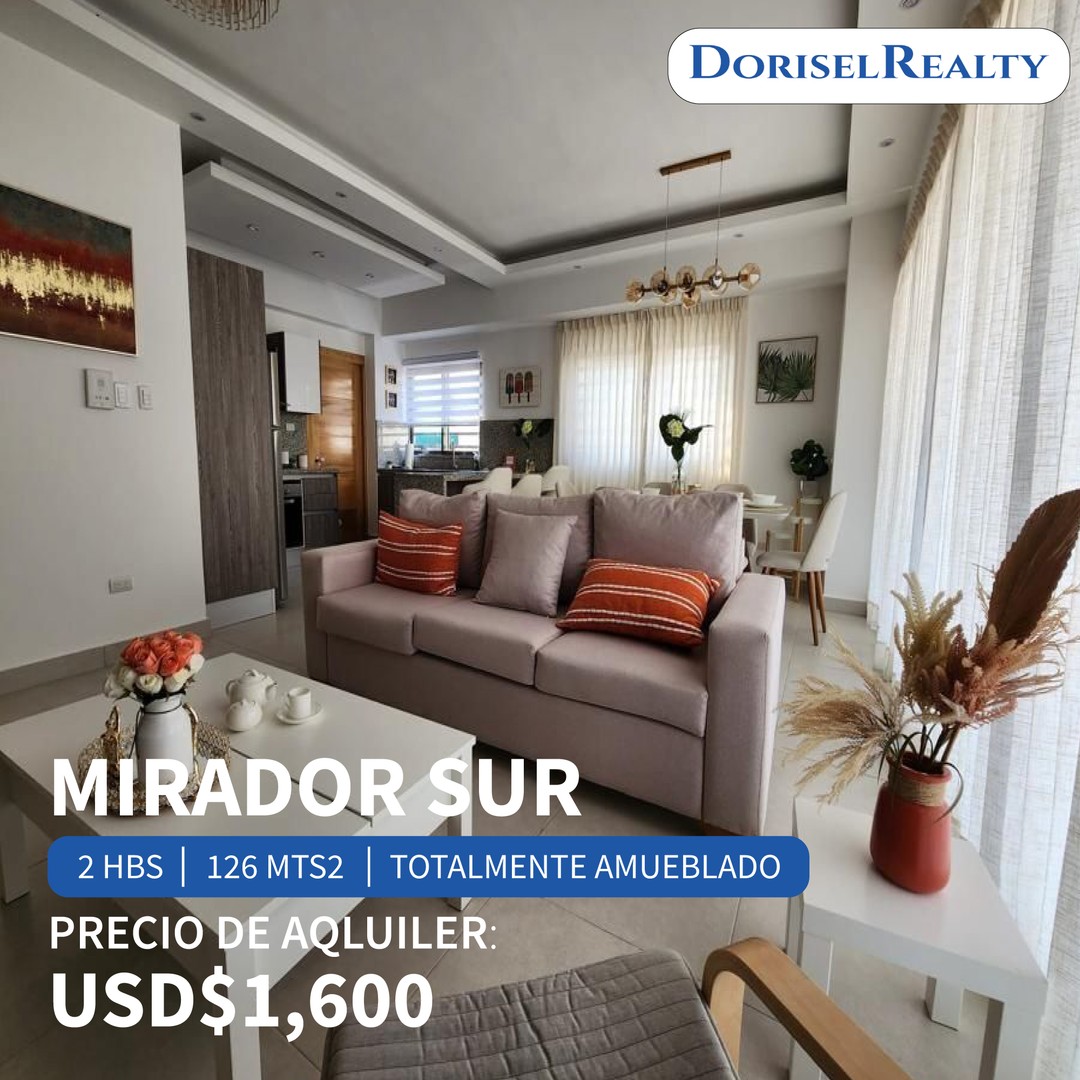 apartamentos - ALQUILER DE PRECIOSO APARTAMENTO AMUEBLADO UBICADO EN MIRADOR SUR