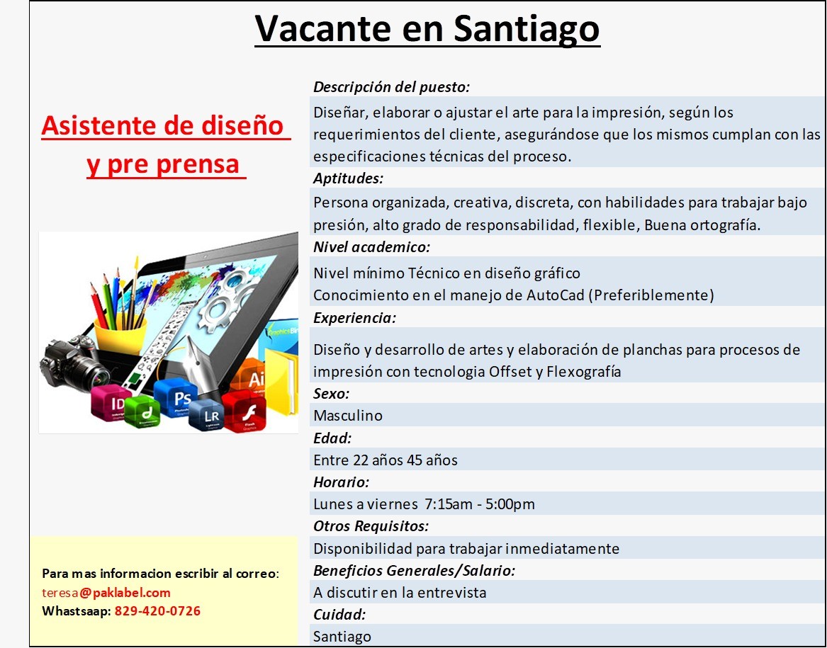 empleos disponibles - Asistente de Diseño Gráfico 