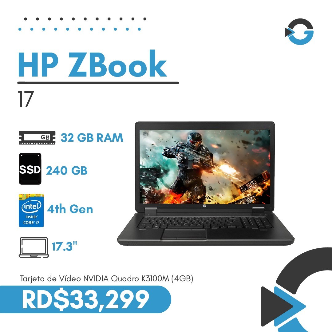 computadoras y laptops - Laptop HP ZBook 17 Core i7 240GB SSD 32GB RAM (Mouse, Mochila y Cámara Web) 