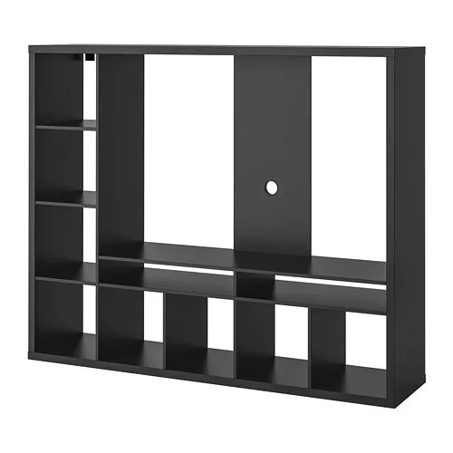 muebles y colchones - Estante con módulos de almacenaje y para TV, color negro