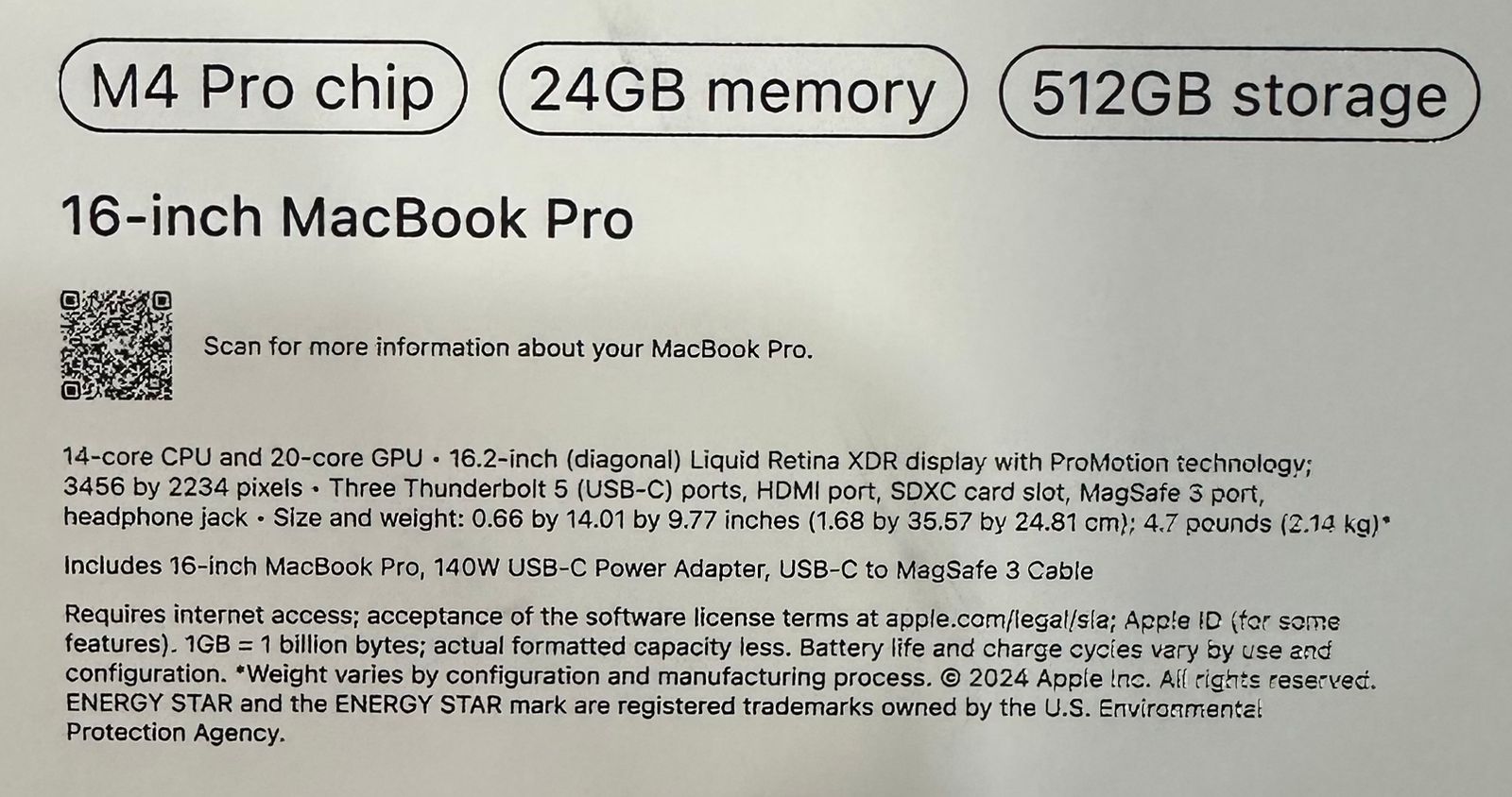 computadoras y laptops - MACBOOK PRO M4 PRO CHIP 512GB SSD 24GB RAM 16"  1