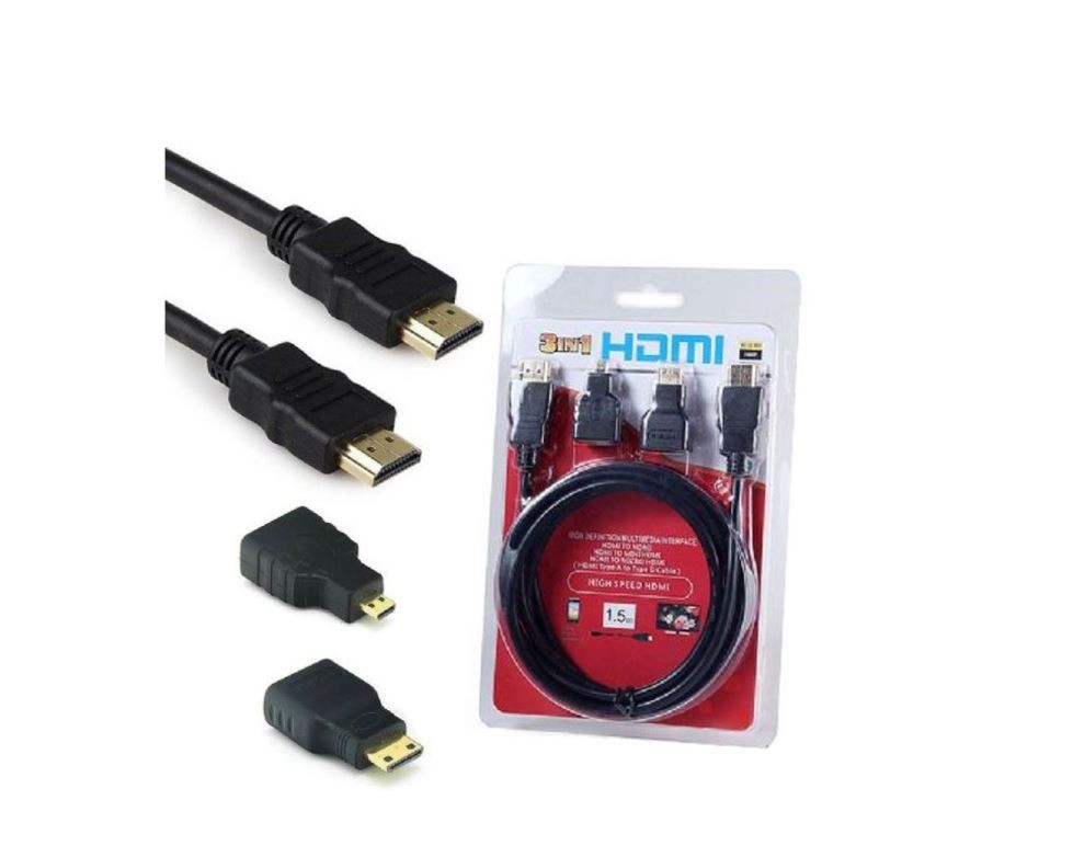 otros electronicos - Cable Hdmi 3 En 1 Con Adaptador Mini Y Micro Hdmi 1.5 Metros
