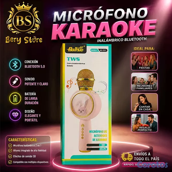 juguetes - MICRÓFONO KARAOKE INALÁMBRICO BLUETOOTH | MICRÓFONO INALÁMBRICO RECARGABLE | 7
