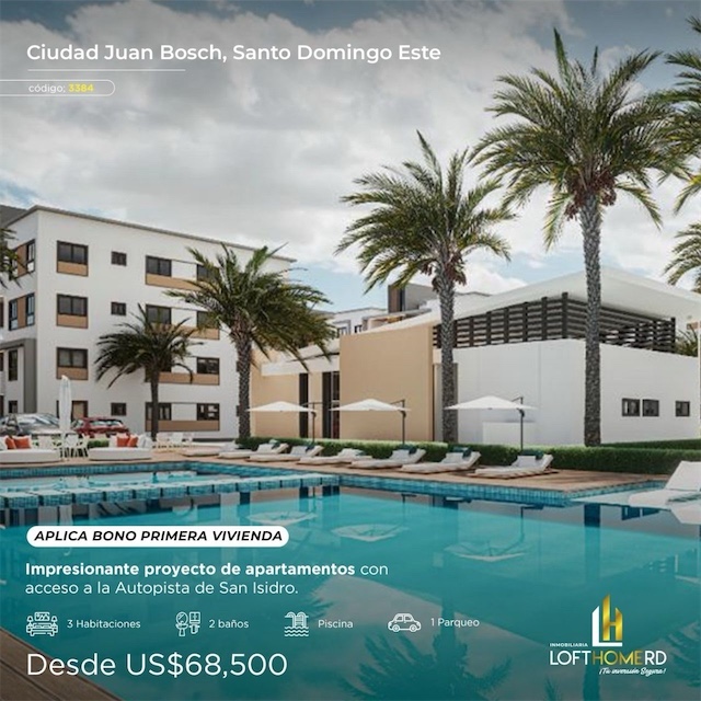 apartamentos - Venta de apartamento con bono primera vivienda en la ciudad Juan Bosh  0