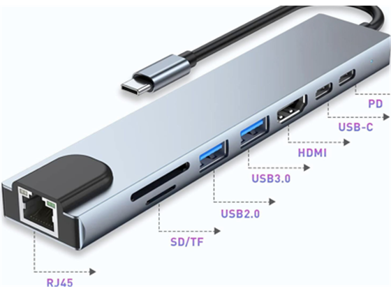 computadoras y laptops - HUB USB MYO TIPO-C, 8 EN 1, USB 3.0, USB 2.0, 1X H 0