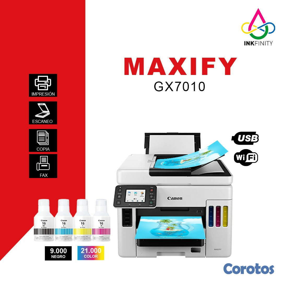 impresoras y scanners - CANON MAXIFY GX7010 , SISTEMA TINTA CONTINUA, COLOR 45PPM EN NEGRO Y 24PPM COLOR