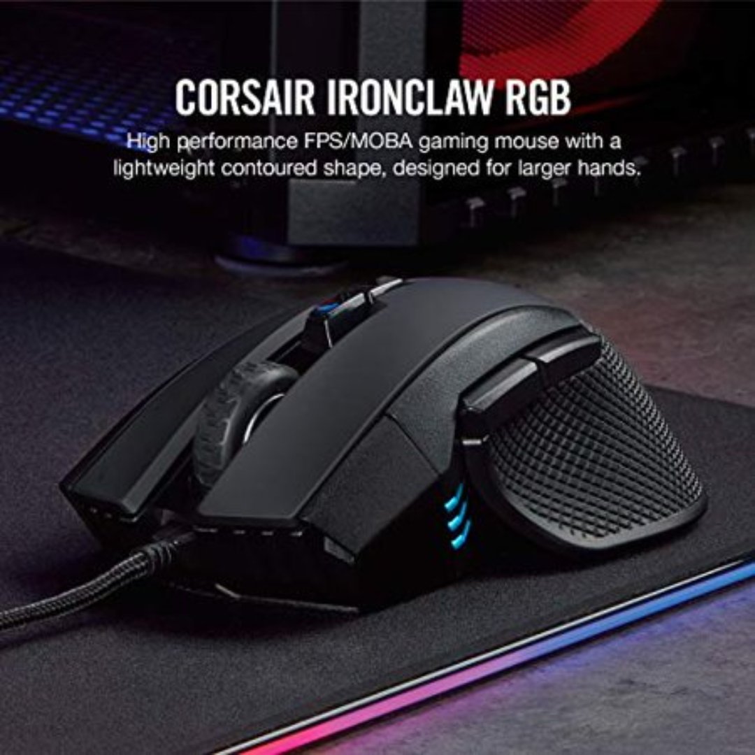computadoras y laptops - MOUSE CORSAIR IRONCLAW PRO GAMING, RGB, OPTICO USB, 7 BOTONES PROGRAMABLE 0