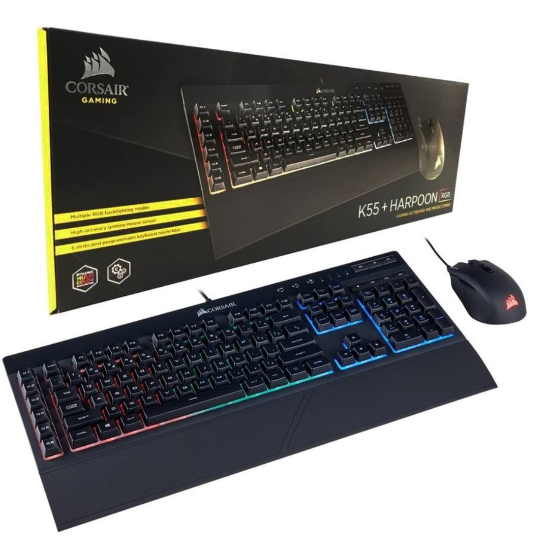 computadoras y laptops - TECLADO MOUSE CORSAIR (K55 + HARPOON) RGB GAMINING COMBO, USB, BACKLIT, ESPAÑOL 