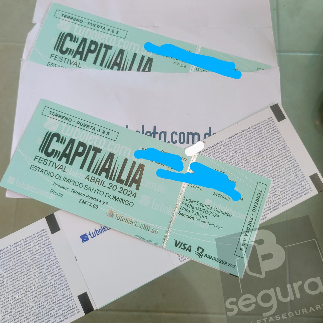 taquillas para eventos - Capitalia festival boletas Fisicas terreno Abril 20 440 Juanes, Residente 1