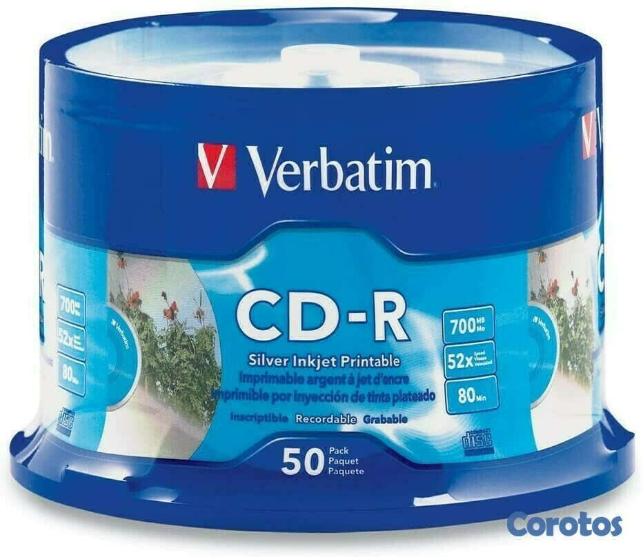 computadoras y laptops - 50 UNIDDAES CD-R VERBATIM 52X, SPINDLE, BRANDED SURFACE, 50PK