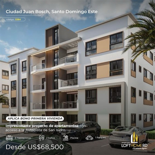 apartamentos - Venta de apartamento con bono primera vivienda en la ciudad Juan Bosh  4