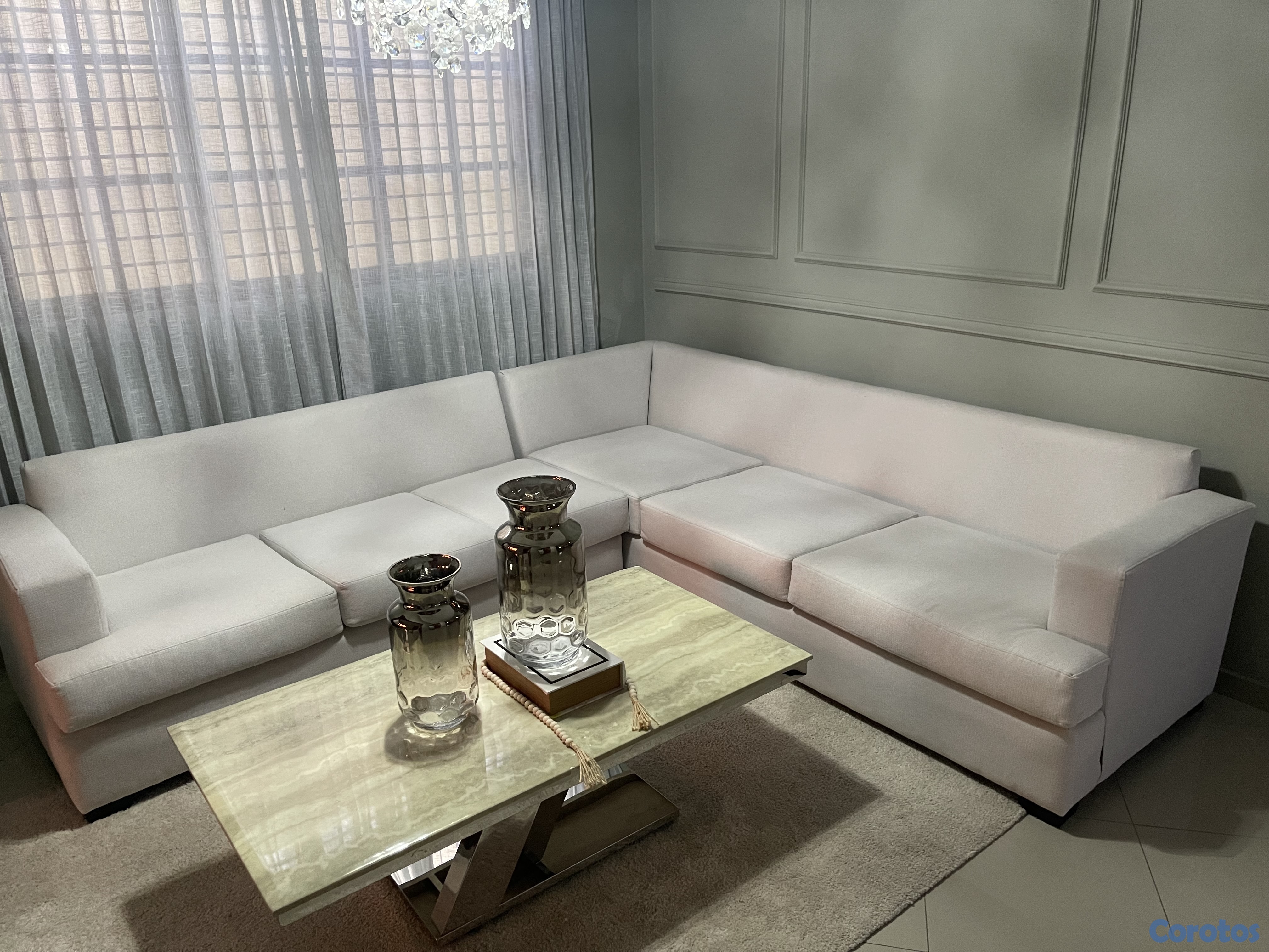 muebles y colchones - Juego de muebles en L color beige como nuevo  4