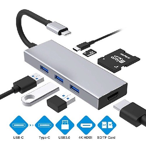 computadoras y laptops - HUB TIPO C 7 EN 1 (3 USB 3.0+MICRO SD+SD+PD)  HB1105GY 0