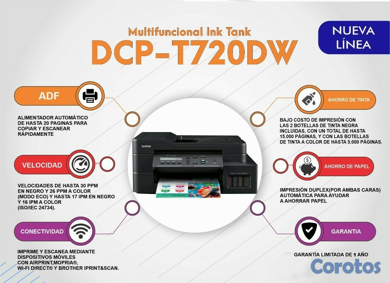 impresoras y scanners - MULTIFUNCIONAL  BROTHER BOTELLA DE TINTA DE FABRICA,COPIA SCANER,IMPRESORA,WI-FI 1