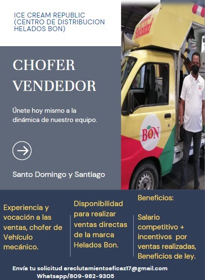 empleos disponibles - Vendedor de Helados Bon-camioncitos pequeños