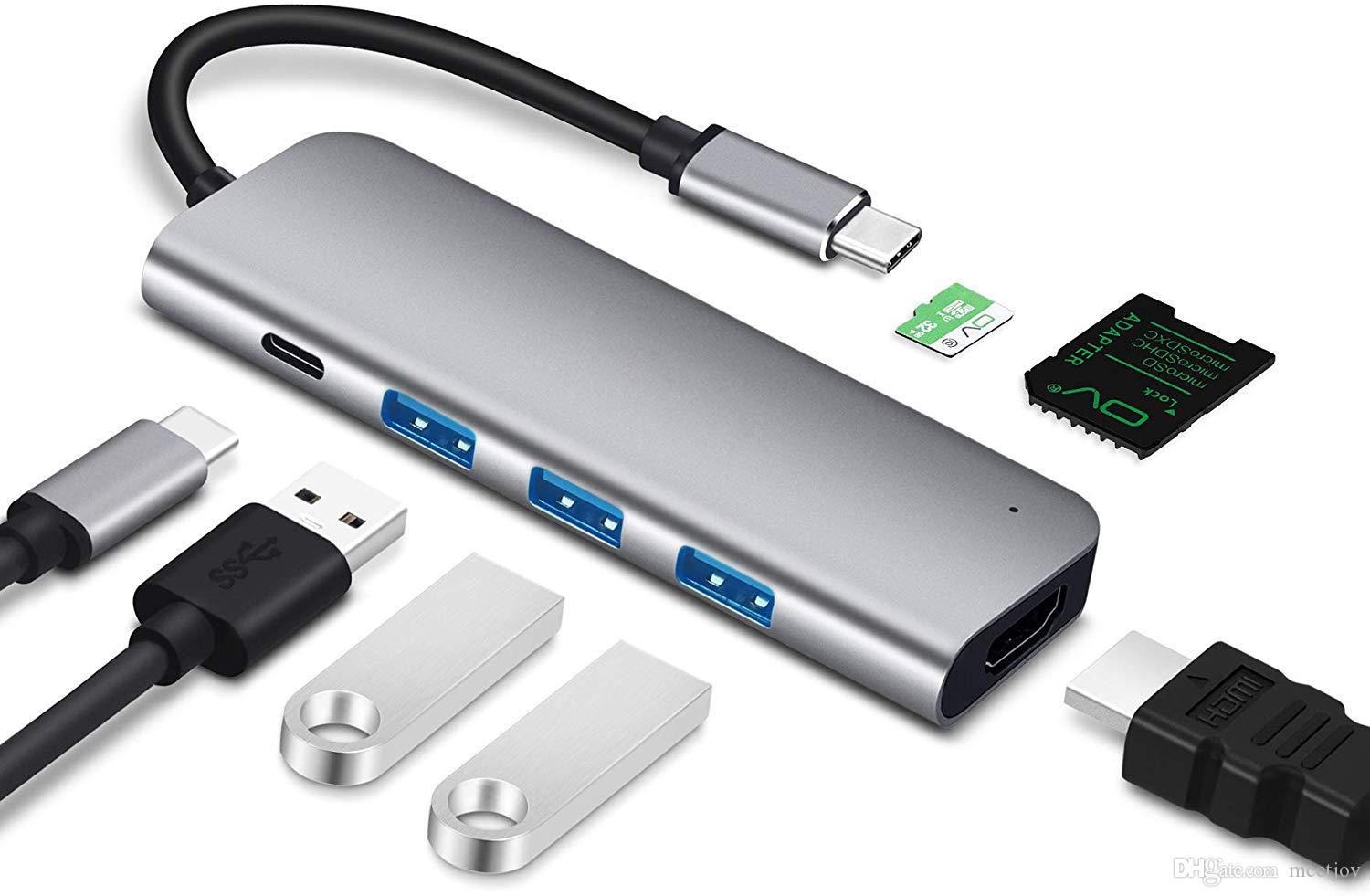 computadoras y laptops - HUB TIPO C 7 EN 1 (3 USB 3.0+MICRO SD+SD+PD)  HB1105GY 1