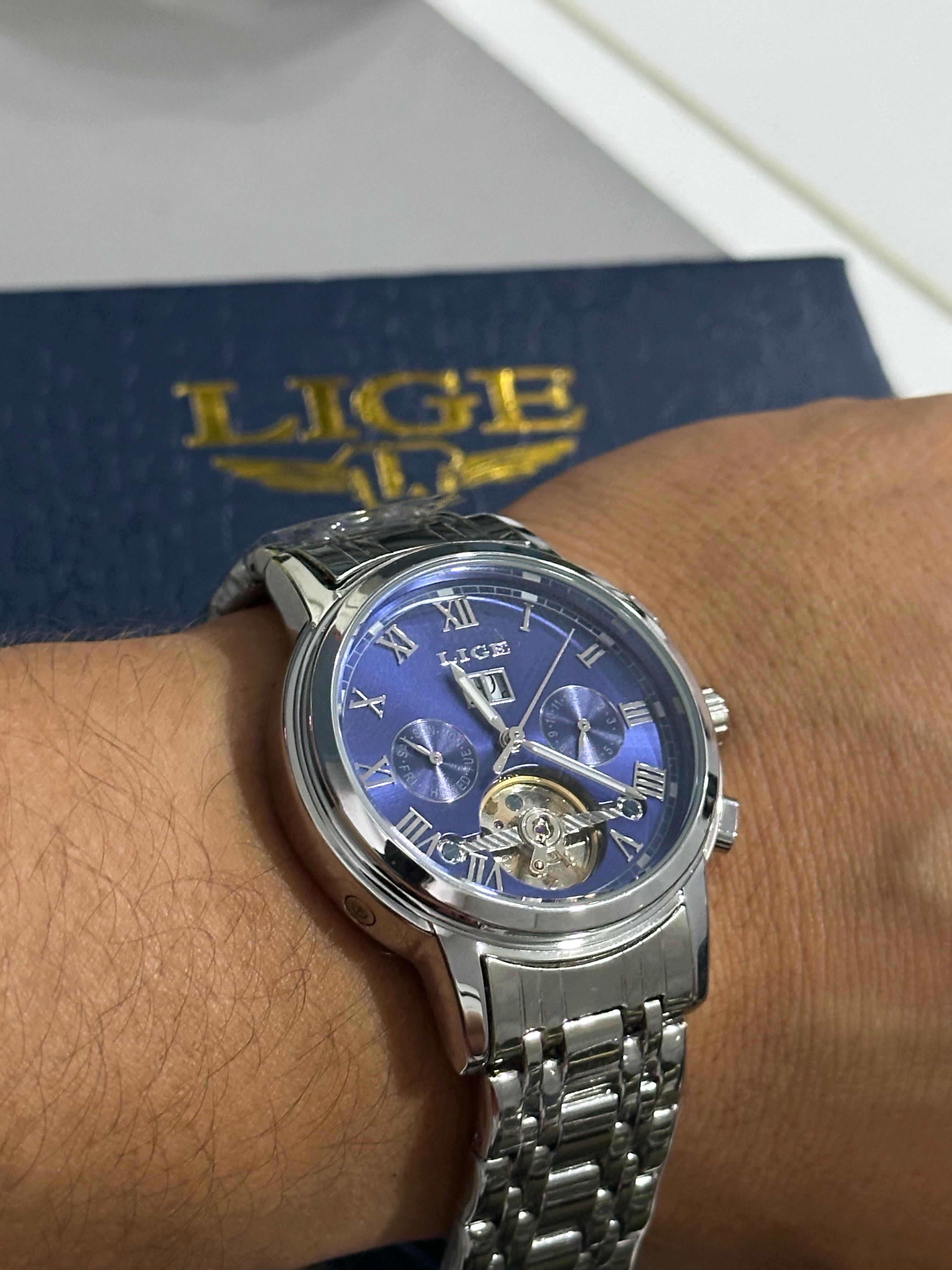 joyas, relojes y accesorios - reloj mecánico automático esfera azul  5