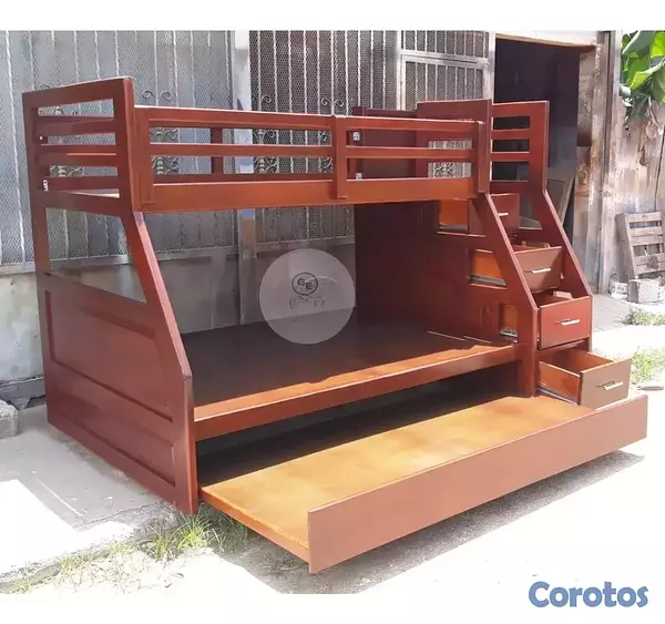 muebles y colchones - Camarote en madera de tres camas con cajones front 3