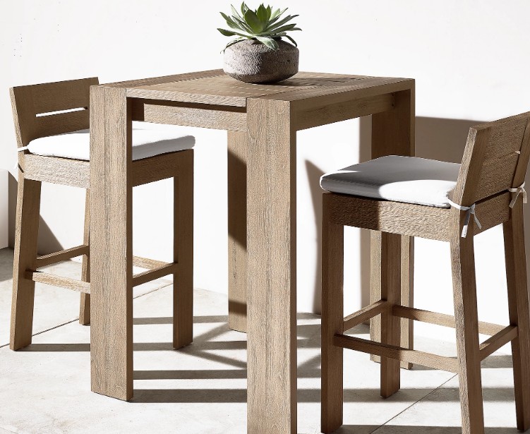muebles y colchones - Mesa alta con dos sillas de madera de teca