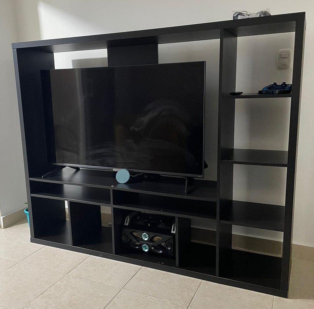muebles y colchones - Estante con módulos de almacenaje y para TV, color negro 7