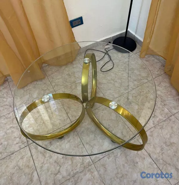 muebles y colchones - mesa de Cristal dorada 2