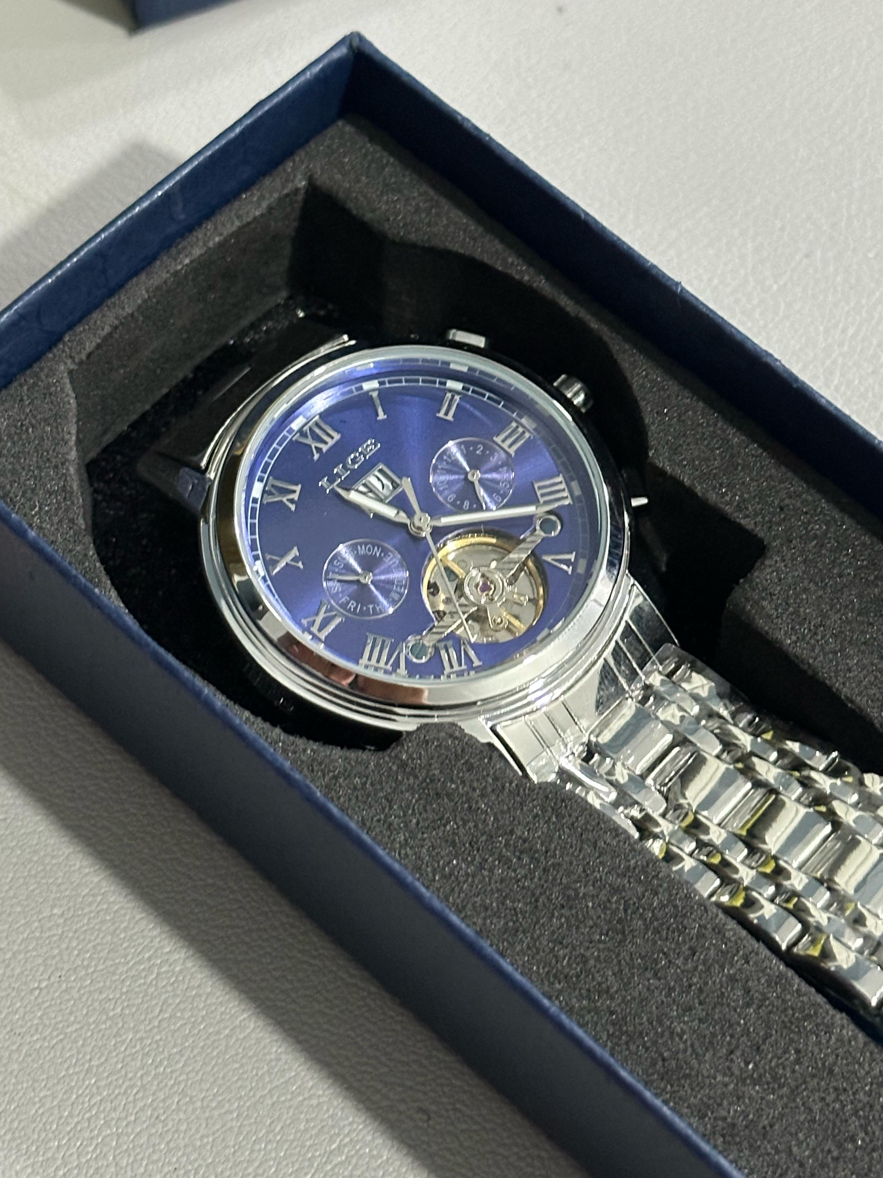 joyas, relojes y accesorios - reloj mecánico automático esfera azul  6