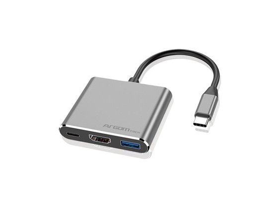 computadoras y laptops - HUB USB ARGOM TYPE C , 3 EN 1, USB TYPE-C, 1X HDMI 4K, 1X USB 3.0, PLATEADO. 1