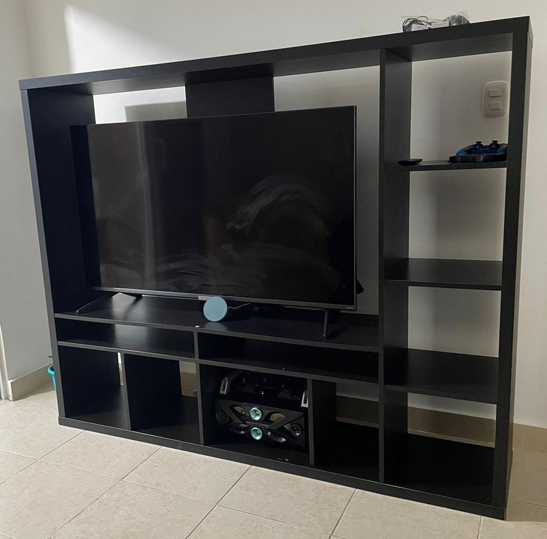 muebles y colchones - Estante con módulos de almacenaje y para TV, color negro 8
