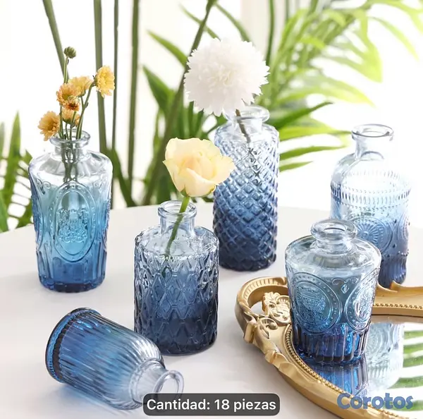 decoración y accesorios - Vasos de flores azules, vasos de vidrio transparente 5