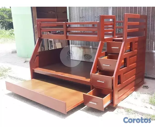 muebles y colchones - Camarote en madera de tres camas con cajones front 5