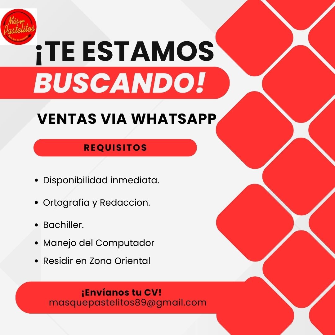 empleos disponibles - Empresa gastronómica busca Representante ventas por whatsapp 1