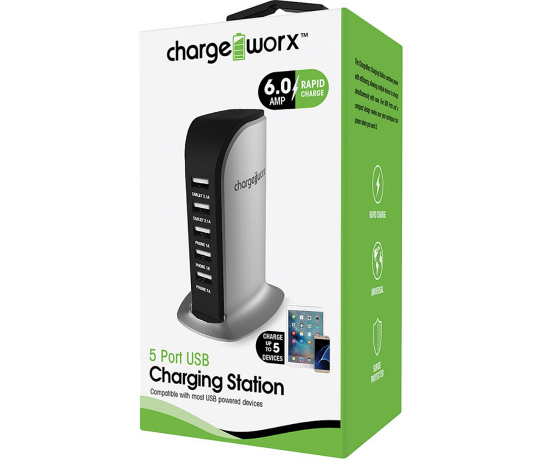 computadoras y laptops - CARGADOR USB, CHARGE WORX, DE ESCRITORIO 5 PUERTOS P/CELULARES,MP3, 6.0 A NEGRO  0
