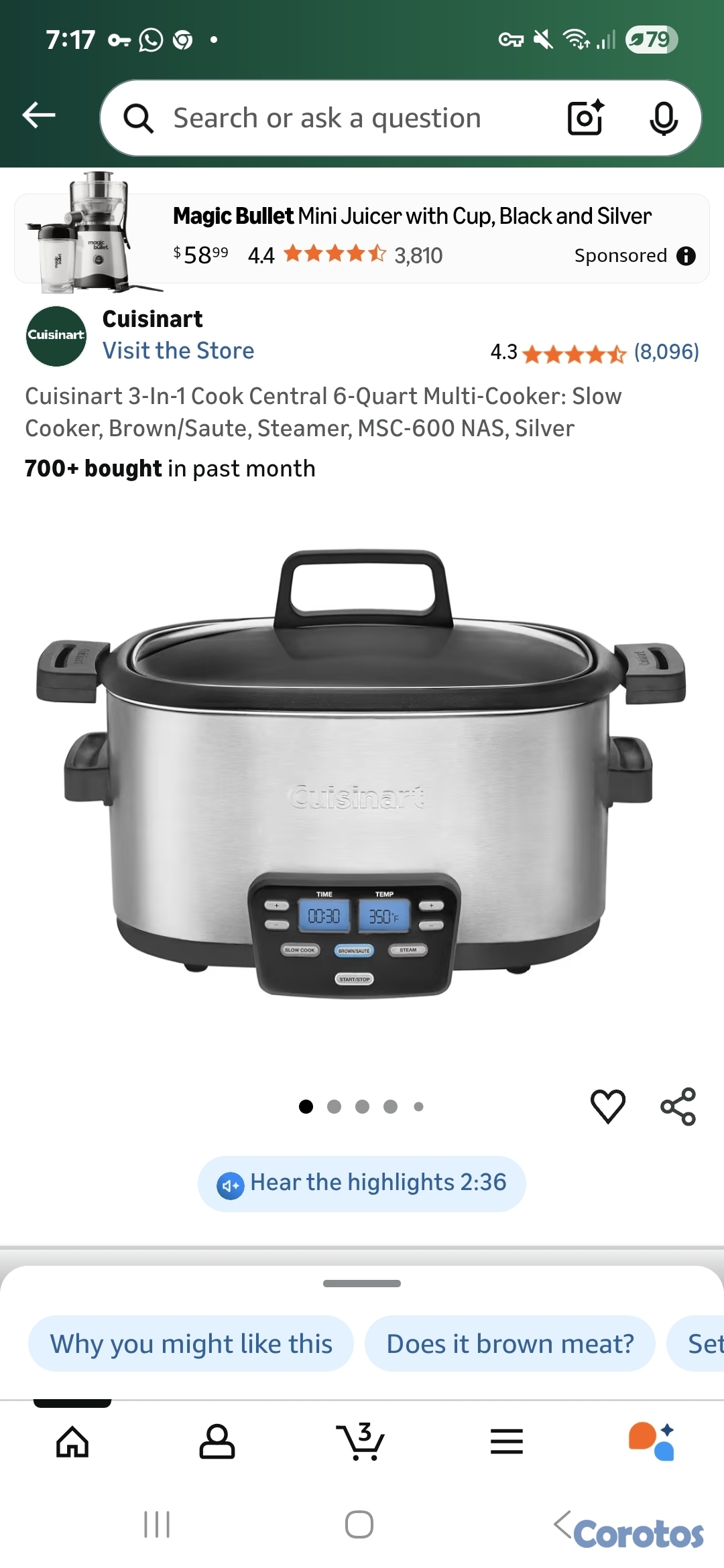 cocina - Vendo olla Cuisinart MSC-600 3-In-1 Cook Central 6-Quart Multi-Cooker 5