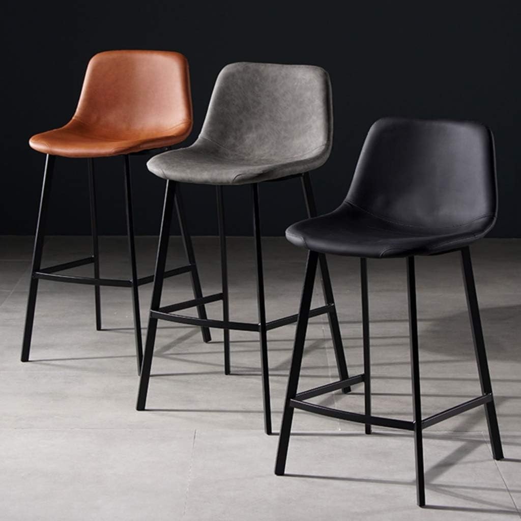 muebles y colchones - Taburete tapizado de cuero PU , patas de hierro negro. silla alta desayunador 3