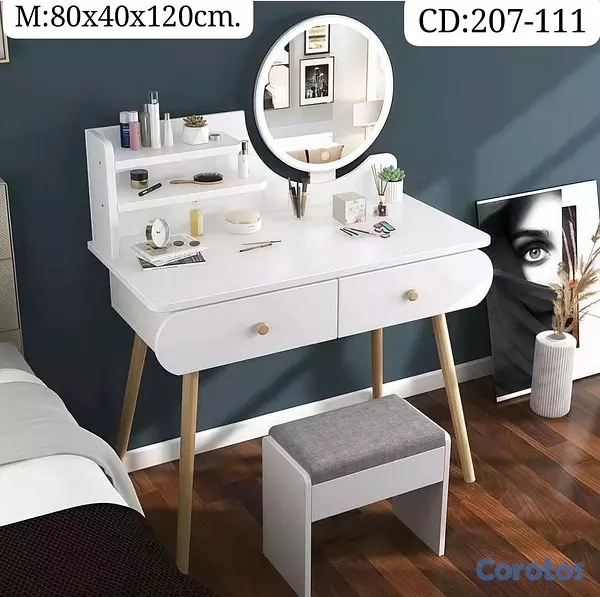 decoración y accesorios - Tocador *(Vanity)* con *Banquito* 


Color *Blanco* 

Medidas: 80x40x120cm.
 2
