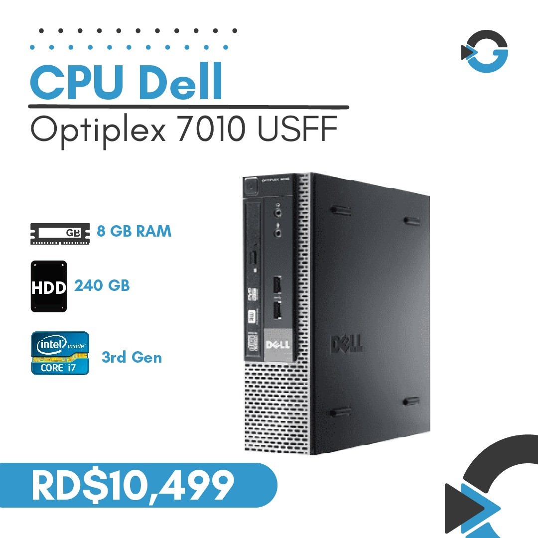 computadoras y laptops - CPU Dell Optiplex 7010 Core i7-3770s @3.10 240GB HDD 8GB RAM