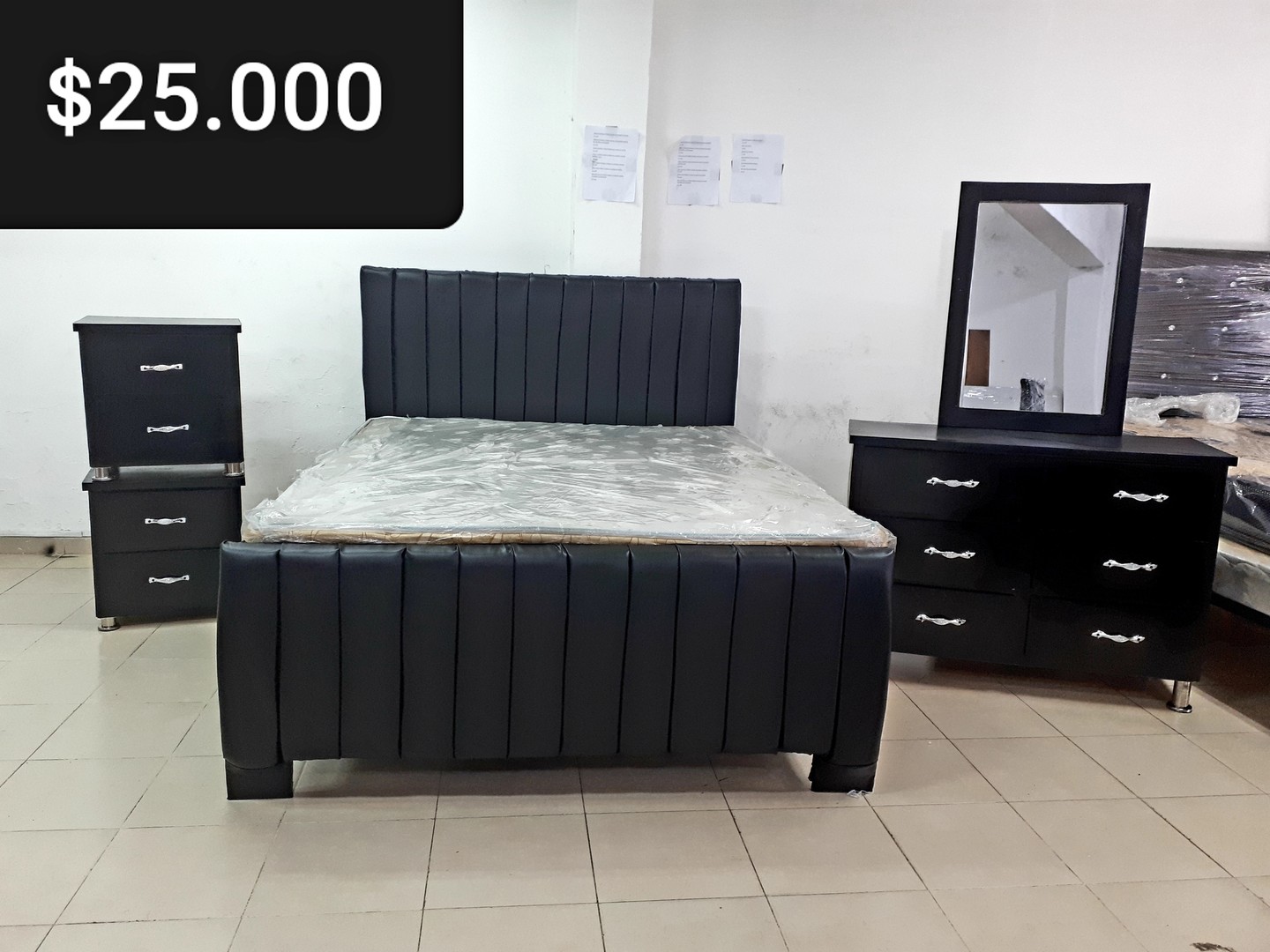 muebles y colchones - Juego de Habitación Negro con Colchon Incluido