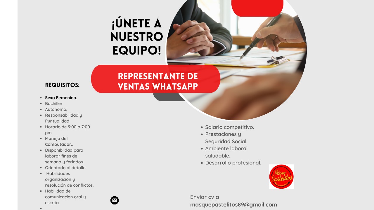 empleos disponibles - Empresa gastronómica busca Representante ventas por whatsapp