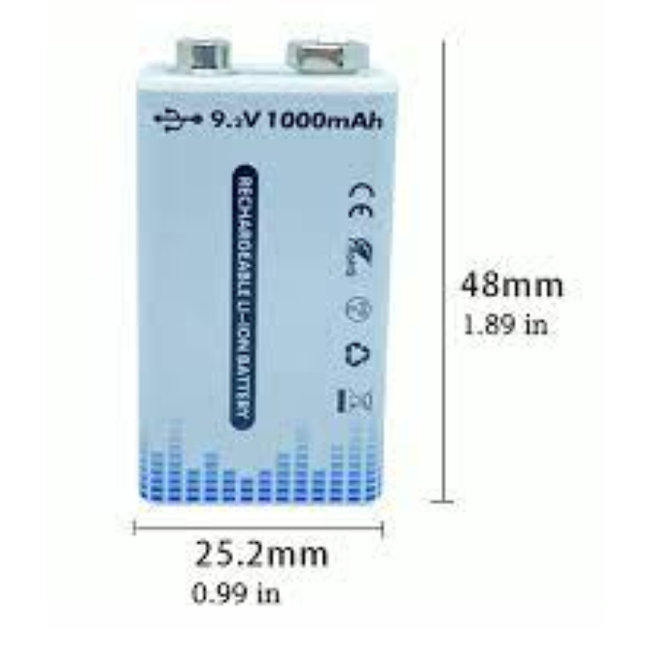 otros electronicos - Bateria de litio 9v recargable usb c 500MAH  2
