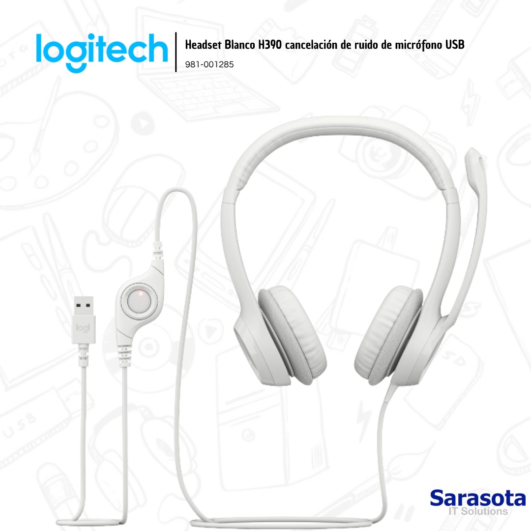 camaras y audio - Logitech Headset Blanco H390 cancelación de ruido  3