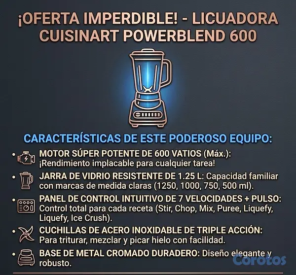 electrodomesticos - 🔥 Licuadora Cuisinart PowerBlend 600W – Usada 🔥  4