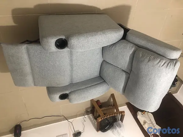 muebles y colchones - Sofá azul en tela,  reclinable con tres posiciones 2