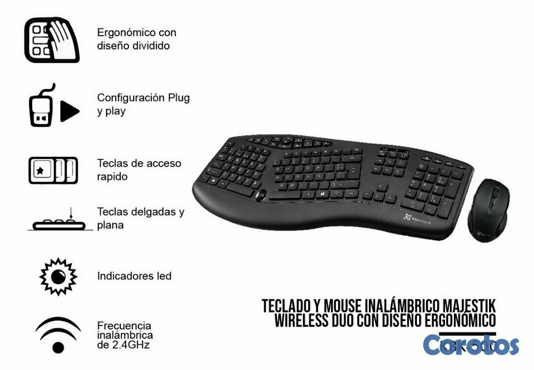 computadoras y laptops - TECLADO Y MOUSE KLIPX MAJESTIK DUO, INALAMBRICO, ERGONOMICO, MULTIMEDIA, BLACK,  1